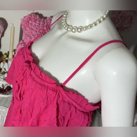 Lulus Maxi Dress High Low Smocked Low Cut Ruffles Layered in Hot Pink Size M NWT - Picture 4 of 11